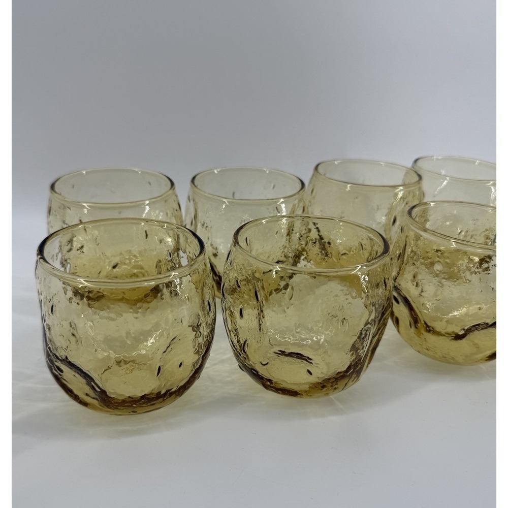 VNTG MCM Amber Bubble Glass Tumblers Set Of 11 Hand Blown Seed Glass Drinkware - Picture 7 of 10